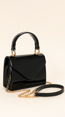 Enamel Faux Leather Top Handle Bag