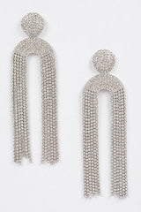 High Stakes Rhinestone Drop Earrings - Silver