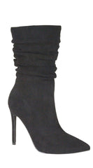 Ludovica Side Zipper Suede Pointy Toe High Heel Booties - Black
