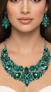 Sophistication Emerald Green Multi Stone Evening Necklace & Earrings Set