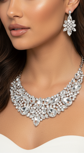 Sophistication Silver Multi Stone Evening Necklace & Earrings Set