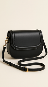 Faux Leather Crossbody Bag - Black