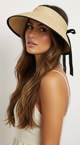 On the Beach Straw Visor Hat - Beige