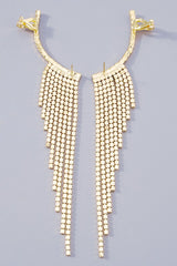 Rhinestone Gold Long Fringe Climber Earrings