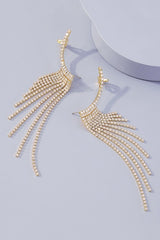 Rhinestone Gold Long Fringe Climber Earrings