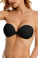 Adhesive Plunge Bra with Back Strap - Black