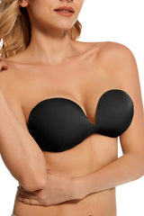 Adhesive Plunge Bra with Back Strap - Black