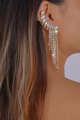 Shiny Gold Rhinestone Long Fringe Drop Earrings