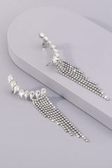 Shiny Silver Rhinestone Long Fringe Drop Earrings