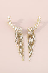 Shiny Gold Rhinestone Long Fringe Drop Earrings