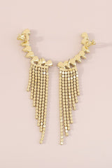 Shiny Gold Rhinestone Long Fringe Drop Earrings
