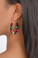 U Shape Multi Color Rhinestone Hoop Earrings