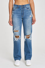 Calla Blue Distressed Relaxed Staright Leg Denim Jeans