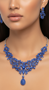 Bright Shine Blue Sapphire Rhinestone Embellished Teardrop Necklace & Earrings Set