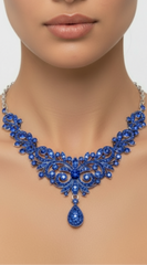 Bright Shine Blue Sapphire Rhinestone Embellished Teardrop Necklace & Earrings Set