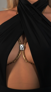 Dazzle Embrace Rhinestone Bra Chain - Gold