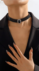 Kaya Vintage Pearl Choker Necklace - Black