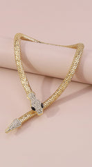 Snake Rhinestone Choker Necklace - Gold