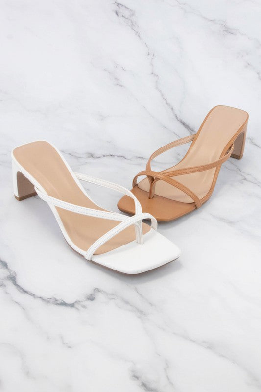 As If White Thong Heeled Square Mules