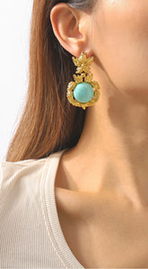 Vive Vintage Turquoise Drop Dangle Earrings - Gold