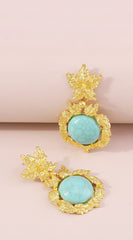 Vive Vintage Turquoise Drop Dangle Earrings - Gold