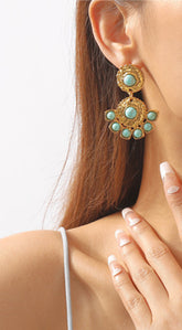 Cia Vintage Turquoise Drop Dangle Earrings - Gold