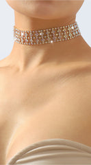 Ena Rhinestone Statement Choker Necklace - Gold