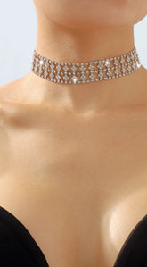 Ena Rhinestone Statement Choker Necklace - Gold