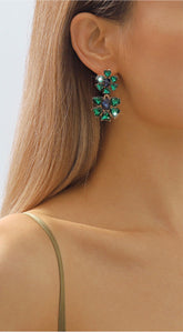 Ria Tiers Rhinestone Flower Dangle Earrings - Green