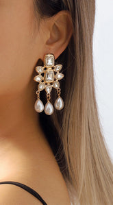 Luxury Pearl Rhinestone Drop Earrings - Gold