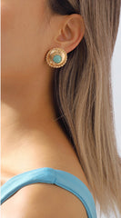 Niya Vintage Pearl Turquoise Stud Earrings - Gold