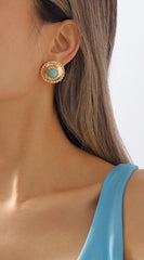 Niya Vintage Pearl Turquoise Stud Earrings - Gold