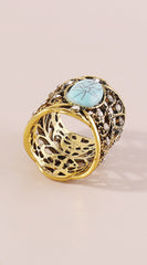 Western Oval Turquoise Statement Ring - Gold