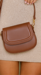 Faux Leather Crossbody Bag - Brown