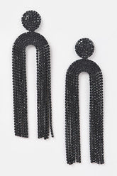 High Stakes Rhinestone Drop Earrings - Black