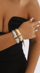 Xia Rhinestone Statement Open Bangle Bracelet - Gold