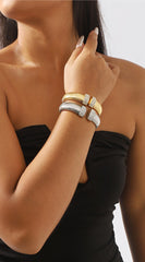 Xia Rhinestone Statement Open Bangle Bracelet - Gold