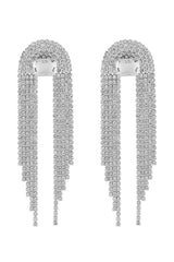 Glamour Rhinestone Cascade Earrings - Silver