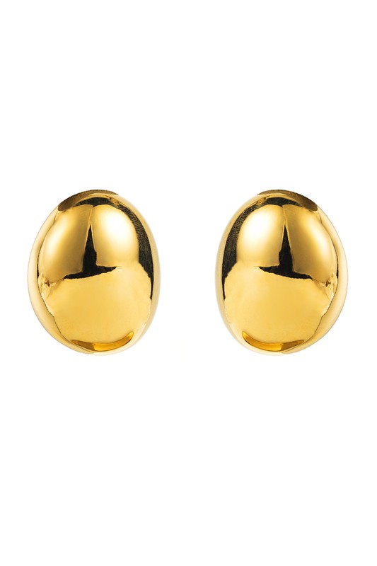 Gold Plated Copper Oval Chunky Stud Earrings - Gold