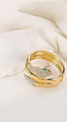 Snake Metal Rhinestone Twisted Bangle Bracelet - Gold