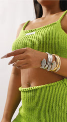 Snake Metal Rhinestone Twisted Bangle Bracelet - Gold