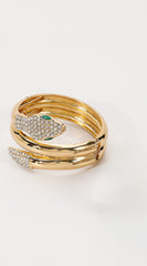 Snake Metal Rhinestone Twisted Bangle Bracelet - Gold