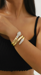 Snake Metal Rhinestone Twisted Bangle Bracelet - Gold