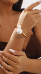 Pearl Adjustable Bangle Bracelet - Gold