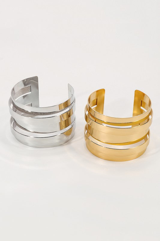 Wide Metal Hollow Out Cuff Bracelet - Gold