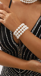 Perla Statement Layered Pearl Bracelet - White