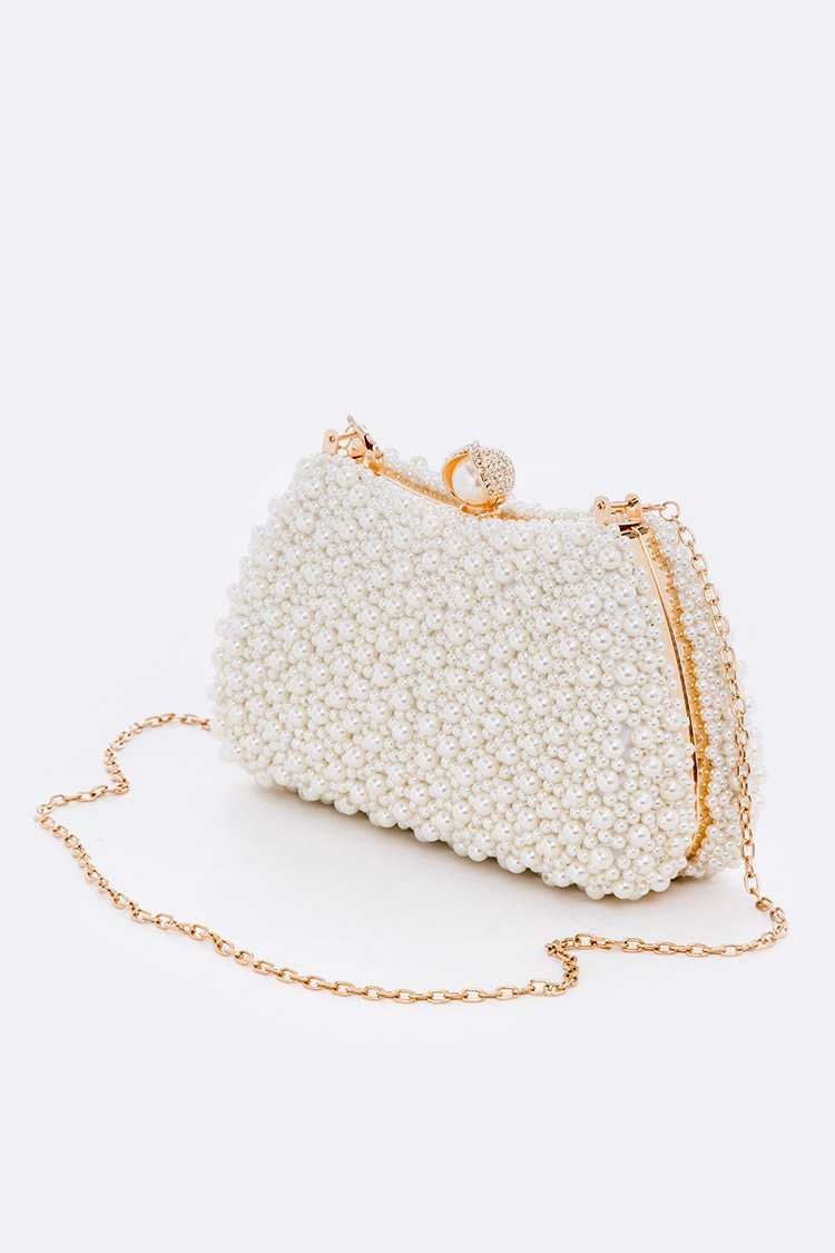 Pearl White Beaded Luxury Evening Clutch