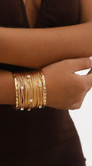 Hava Rhinestone Metal Multi-layer Wire Cuff Bracelet - Gold