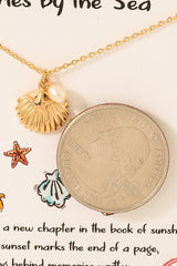 Gold Dipped Seashell & Pearl Charm Necklace - Gold
