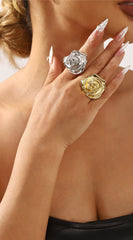 Yima Adjustable Metal Rose Flower Ring - Gold